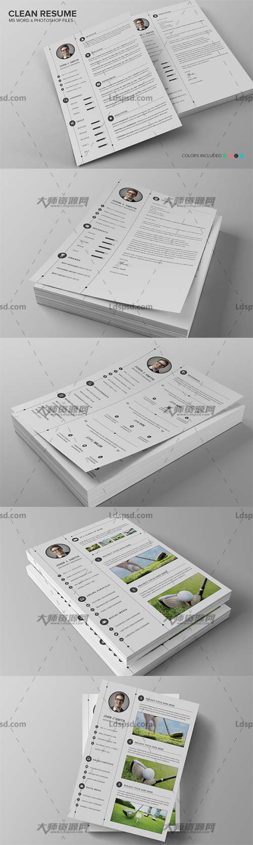 Smart & Clean Resume CV Set,个人简历模板(INDD/DOCX/PSD),个人简历模板(INDD/DOCX/PSD)